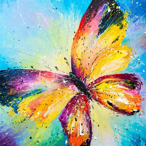Butterfly Painting 50x50x05 Cm By Liubov Kuptsova Oil Painting On