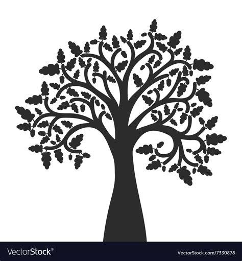 Silhouette Of Oak Tree With Leaves Royalty Free Vector Image