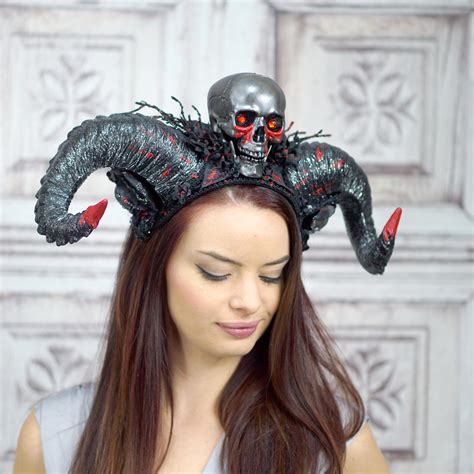Gothic Demoness Headdress Rams Horn Headpiece Bloody Skull Etsy