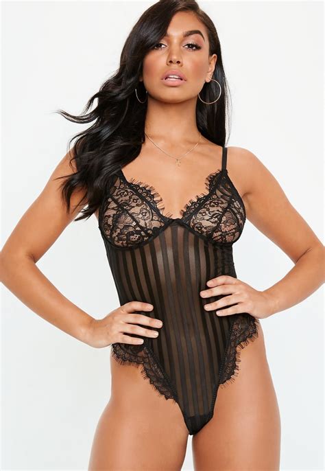 missguided black lace striped detail cupped bodysuit in 2019 black lace bodysuit lace