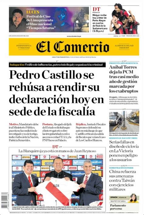 Newspaper El Comercio Peru Newspapers In Peru Thursdays Edition