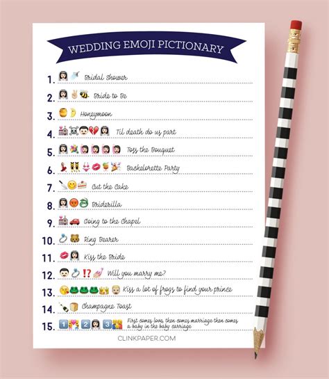 Print as many as you need right from home or your nearest print shop! Wedding Emoji Pictionary- Bridal Shower Game- Instant ...
