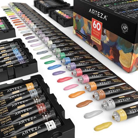 Arteza Gouache Paint Set Of 60 X 12ml Tubes Opaque Canvas Watercolour