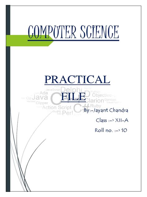 Comp Science Practical File 12th Class Pdf Computer Data