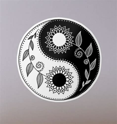 Floral Yin Yang Symbol Sticker By Mhea Ying Yang Tattoo Yin Yang Art Yin Yang
