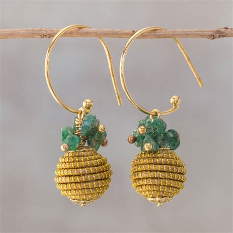 Unicef Market 18k Gold Plated Quartz And Golden Grass Earrings From Brazil Magnificent Gleam