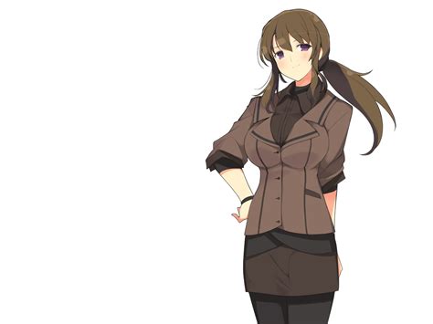Safebooru 1girl Blush Breasts Brown Hair Evenicle Female Game Cg Hand On Hip Large Breasts