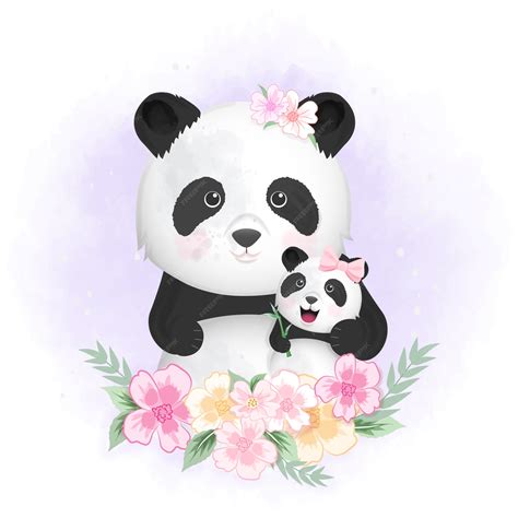 Premium Vector Cute Baby Panda And Mom Hand Drawn Illustration