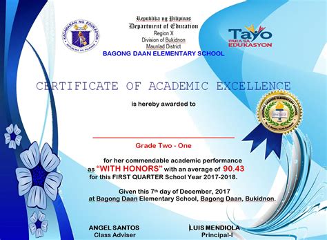 Certificate Of Academic Excellence