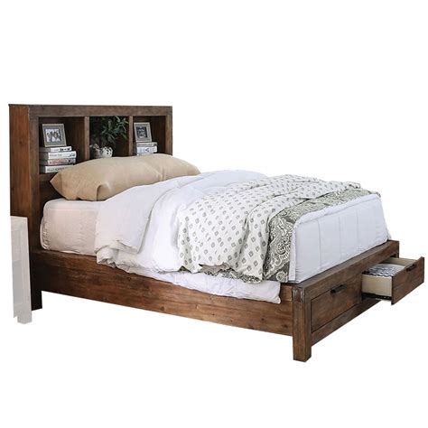 Rustic Wooden Queen Size Bed With Storage Compartments Brown Walmart