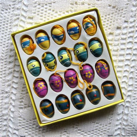 Vintage Wooden Easter Egg Ornaments Set Of 20 Hand