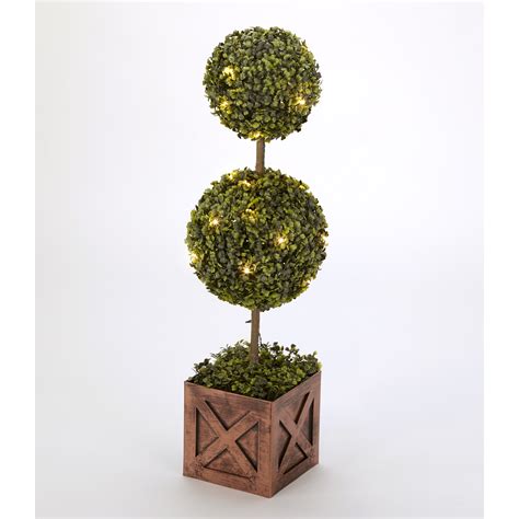 Lighted Faux Topiaries Ball Wood Look Planter With Led Lights Walmart