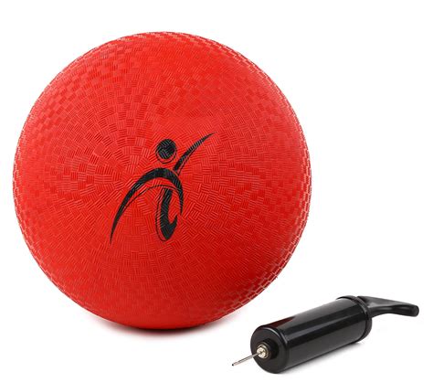 Fitness Factor 10 Inch Red Rubber Playground Ball Air Pump Inflatable