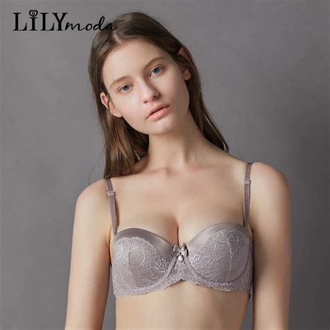 Lilymoda 2018 Sexy Hot Bra Red Women Ladies Lace Strapless Brassiere Half Cup Push Up Pearl