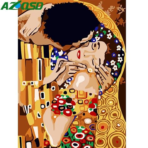 Azqsd Oil Painting Lovers Painting By Numbers Kiss Paint Canvas Picture