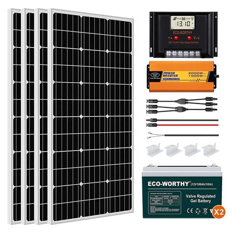 Buy Eco Worthy 1 6kwh 400w 12volt Complete Solar Panel Kit With Controller Battery And Inverter