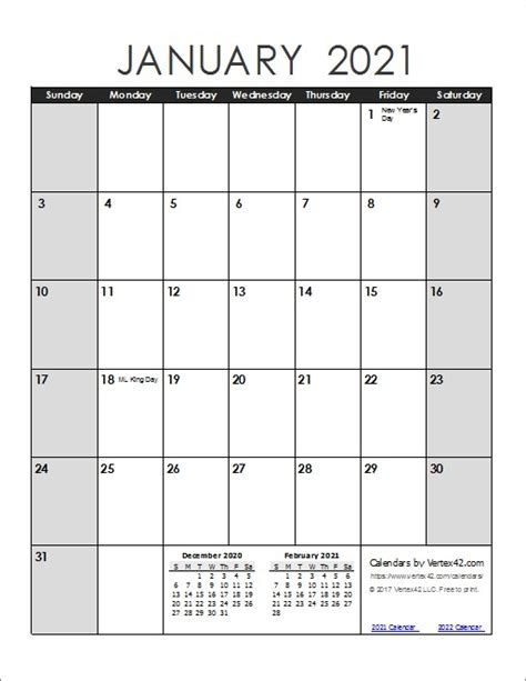 2021 12 Month Printable Calendar Free January 2021 Calendar With