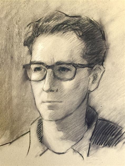 Self Portrait With Glasses Charcoal Drawing