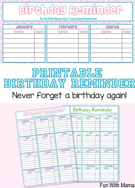Birthday Reminder Printable Fun With Mama