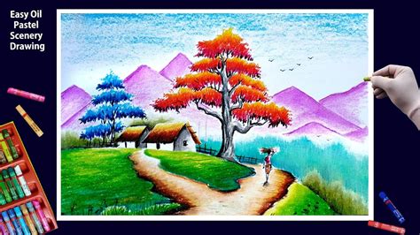Beautiful Scenery Drawing With Oil Pastel Step By Step Youtube