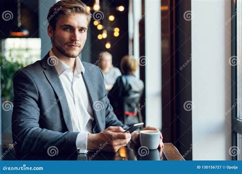 Business Man Drinking Coffee In A Cafe Stock Image Image Of Home