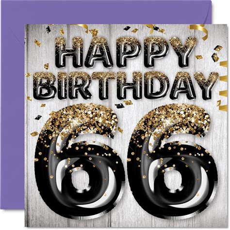 66th Birthday Card For Men Black And Gold Glitter Balloons Happy