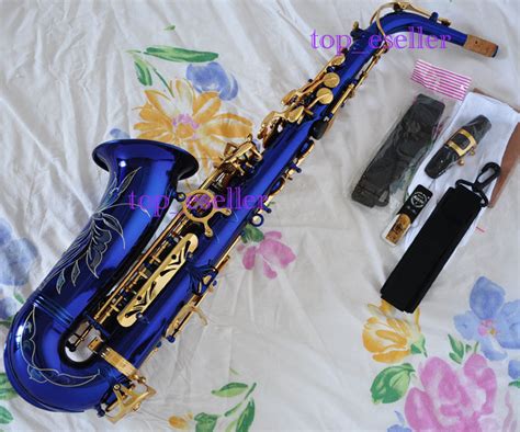 High Grade Blue Gold Eb Alto Saxophone Sax High F With Case Ebay