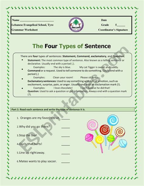 Types Of Sentences Esl Worksheet By Alisso