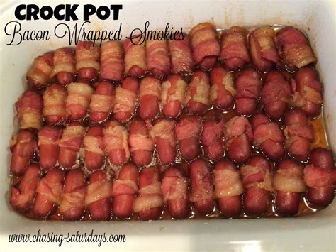 Crock Pot Bacon Wrapped Smokies Chasing Saturdays