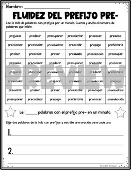 Spanish Prefixes Activities Actividades Del Prefijo Pre By MM Bilingual