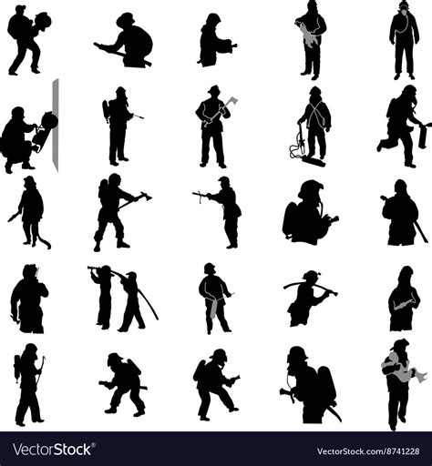Firefighter Silhouettes Set Royalty Free Vector Image
