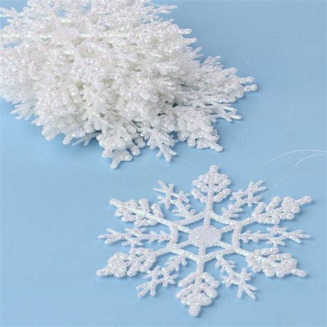 White Glitter Snowflake Ornaments Christmas Ornaments Christmas And