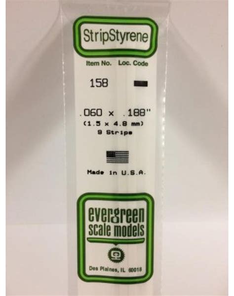 Evergreen Plastic Materials 158 Opaque White Polystyrene Strip 060 X 188 9 Strips Ev158