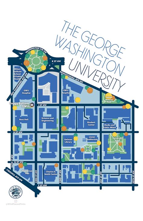 George Washington University Campus Map Gwu 11x17 In Etsy Canada