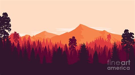 Flat Landscape Of Mountain And Forest Digital Art By Miomart Pixels