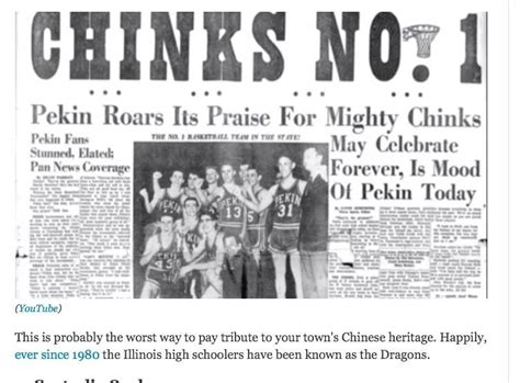 High School In Pekin Illinois Actually Used Chinks As Its Official Mascot Until 1980 How Is
