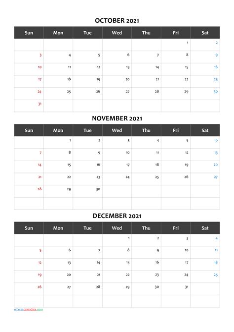 Calendar October November December 2021 Template Codecand1