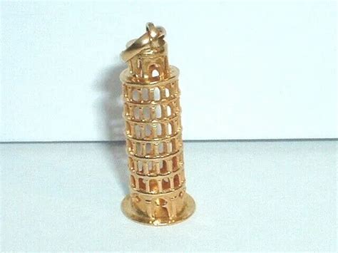 Vintage 18k Yellow Gold 3d Leaning Tower Of Pisa Italy Pendant Charm