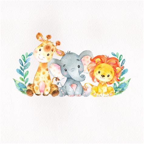 Watercolor Safari Animals Baby Shower Sticker Safari