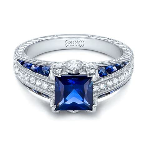 Custom Blue Sapphire And Diamond Engagement Ring 102163 Seattle
