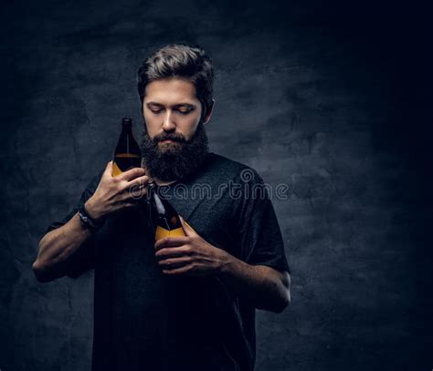 A Man Two Craft Beer Bottles Stock Image Image Of Casual Adult