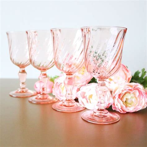 Vintage Pink Drinking Glasses 8oz Set Of 4 Pink Glassware Pink Drinking Glasses Vintage