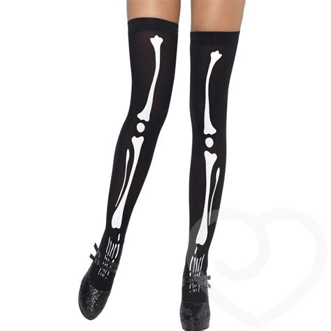 fever skeleton print thigh high stockings lovehoney