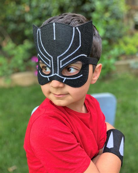 Super Heroes Black Panther Inspired Felt Party Mask And Cuff Etsy
