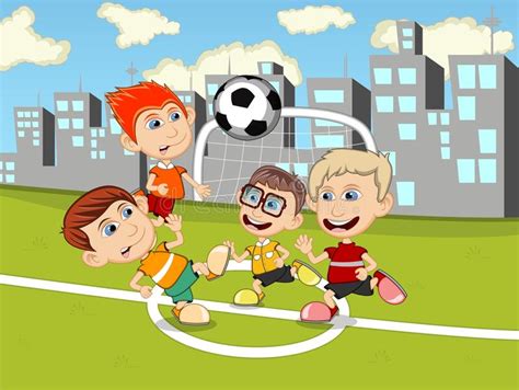 Children Playing Soccer In The Park Cartoon Stock Vector Image 70164184