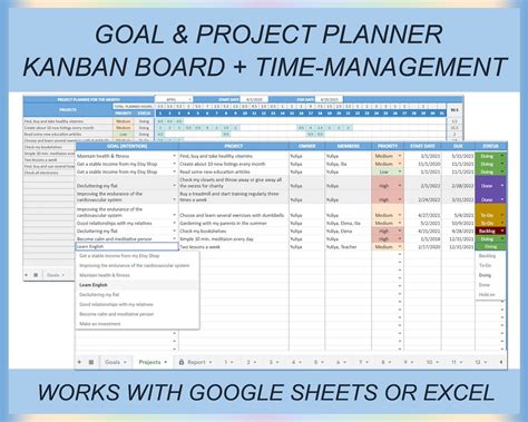Digital Project Planner Goal Planner Kanban Board Gantt Etsy