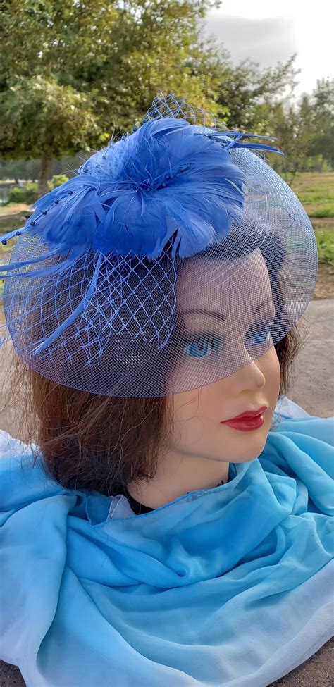 Royal Blue Wedding Church Party Fascinator Hatfeather Bridal Wedding