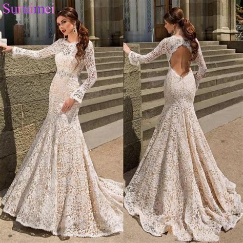 Vintage Cheap Beach Full Lace Long Sleeves Mermaid Wedding Dresses