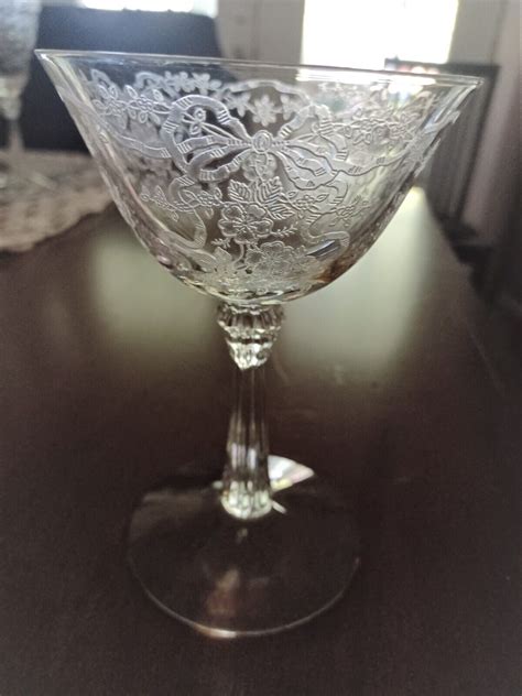 Vintage Fostoria Romance Etched Crystal Champagne Tall Sherbert Glasses Ebay