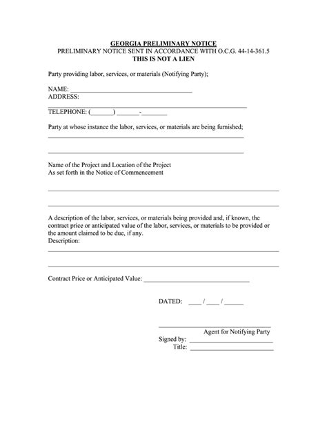 Georgia Preliminary Notice Of Lien Rights Fill Out And Sign Online Dochub